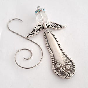 Spoon Angel Ornament York Rose Christmas Tree Decor Aurora Borealis Antique Edwardian Era Style Silverware Upcycled Flatware Art Iridescent