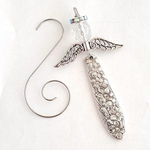 Spoon Angel Ornament Narcissus Aurora Borealis Face Halo Handmade Vintage Silverware Upcycled Flatware Art AB Iridescent Guardian Tree Gift