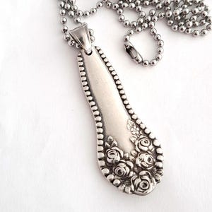Spoon Pendant Necklace York Rose Edwardian Era Style Antique Silverware Jewelry Upcycled Wearable Flatware Milgrain Beaded Edge One Size