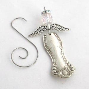 Spoon Angel Ornament Bernice Antique Christmas Faith Aurora Borealis Face Halo Handmade Vintage Silverware Upcycled Flatware Art Spiritual