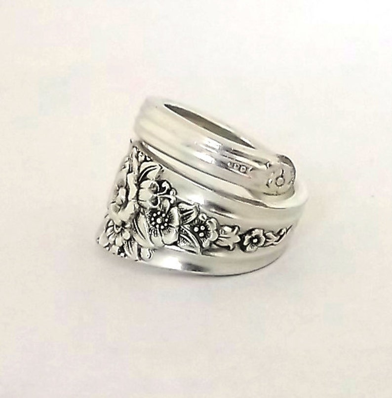 Spoon Ring Jubilee 1953 Vintage Silver Jewelry Silverware Handle Anniversary Birthday Gift Rose Daisy Sunflower Snowdrop Flower Floral