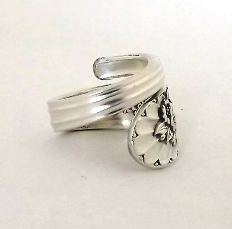 Spoon Ring Jubilee 1953 Vintage Silver Jewelry Silverware Handle Anniversary Birthday Gift Rose Daisy Sunflower Snowdrop Flower Floral