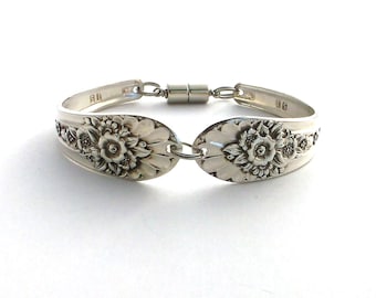 Spoon Bracelet Jubilee 1953 Floral Snowdrop Violet Daisy Rose Sunflower Silverware Jewelry Antique Flatware Birthday Anniversary Gift