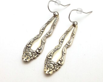 Spoon Earrings Baroque Rose Demitasse Vintage Silverware With Flowers Stainless Steel Ear Wires French Keepers Floral