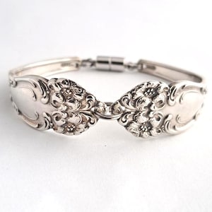 Spoon Bracelet Tiger Lily Festivity Antique Upcycled Art Nouveau Floral Style Silverware Jewelry Repurposed Flatware Reed & Barton Magnetic