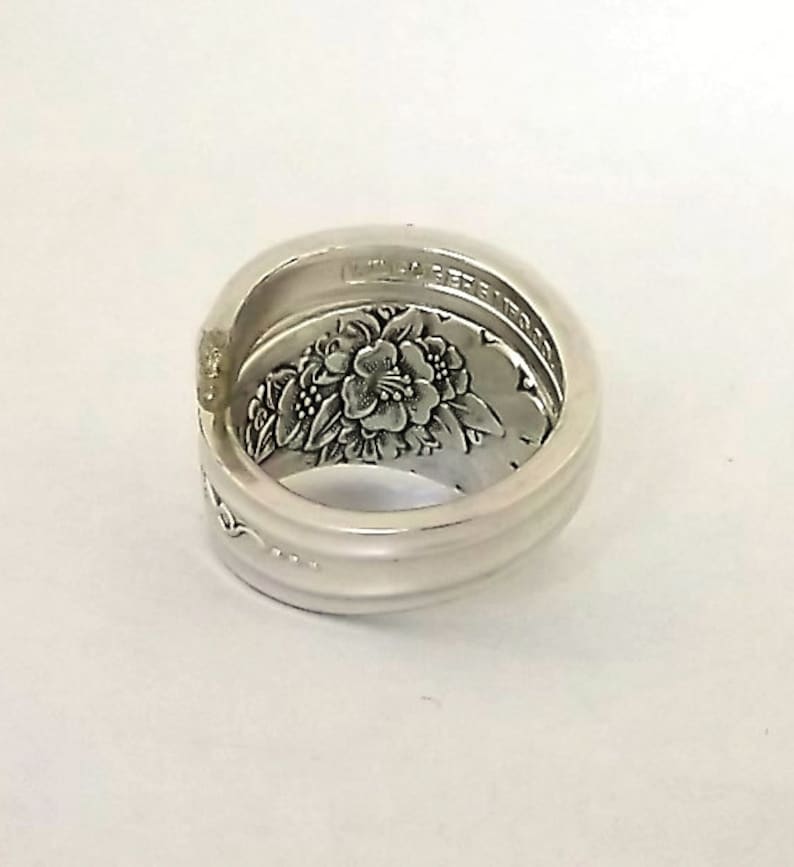 Spoon Ring Jubilee 1953 Vintage Silver Jewelry Silverware Handle Anniversary Birthday Gift Rose Daisy Sunflower Snowdrop Flower Floral