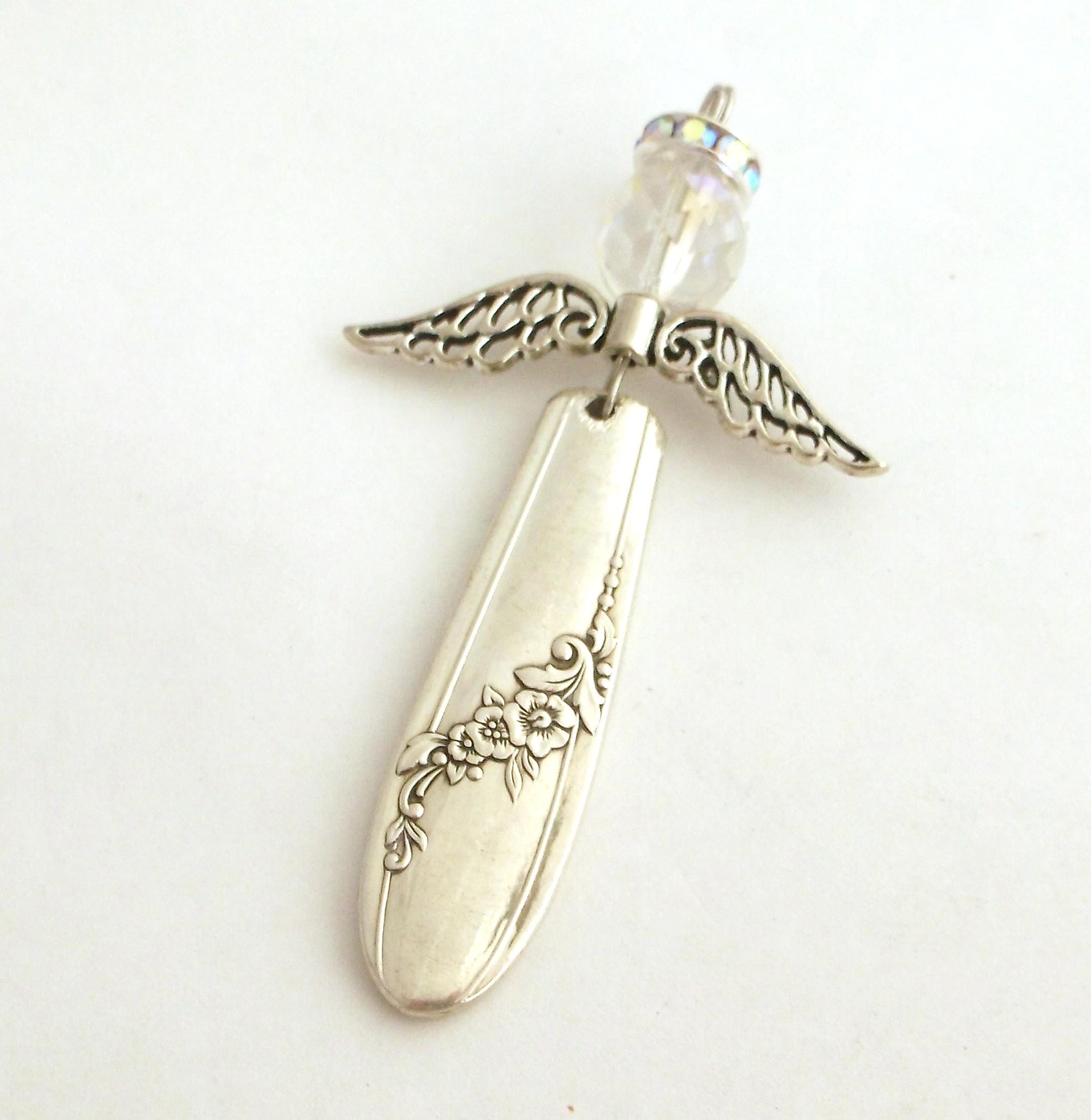 Spoon Angel Spoon Angel Ornament Queen Bess Violet Flowers Aurora Borealis Face ...