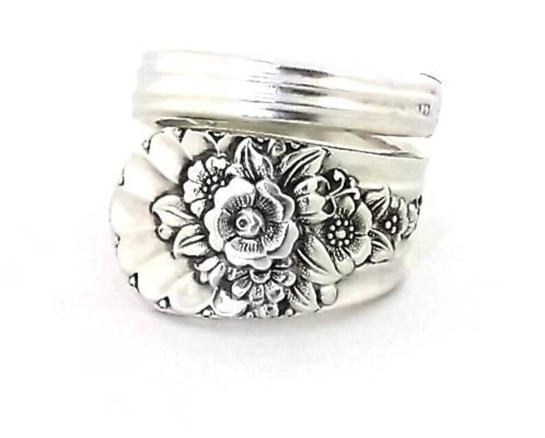 Spoon Ring Jubilee 1953 Vintage Silver Jewelry Silverware Handle Anniversary Birthday Gift Rose Daisy Sunflower Snowdrop Flower Floral