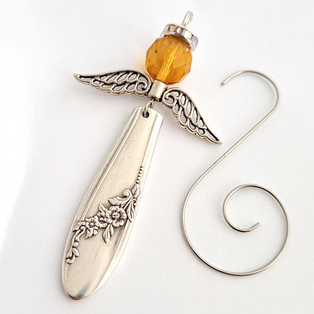 Spoon Angel Personalized Birthstone Spoon Angel Ornament Queen Bess Violet Flower ...