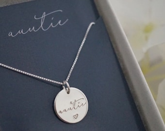 Silver Auntie Necklace - Family Necklace, Auntie Necklace, Gift for Aunt, Sterling Silver, Gifts Under 40