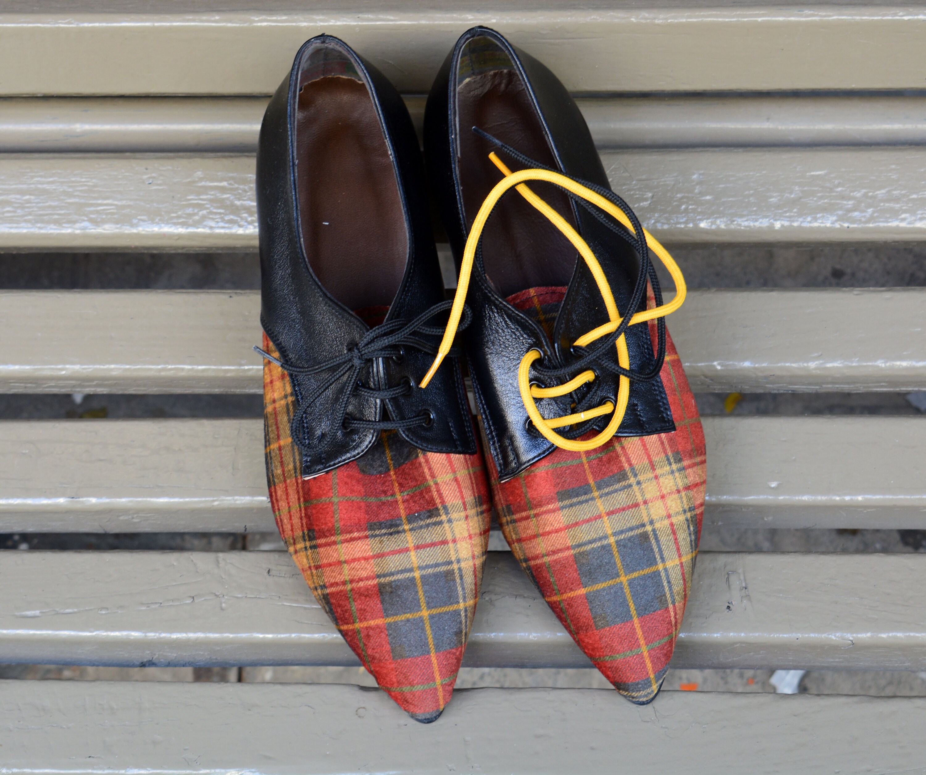Red Plaid Women Oxford Shoes Pointed toe leather Etsy