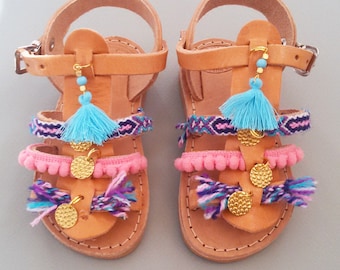 Girls Sandals ''Sugarbabes'', Kids Spartan Sandals, Bohemian Sandals, Handmade Children Sandals