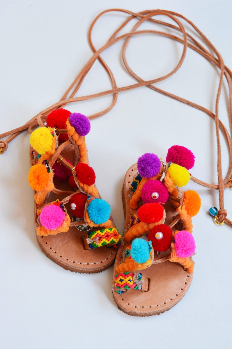 Girls Tieup Pom Pom Sandals Baby Gladiator Sandals Baby Etsy