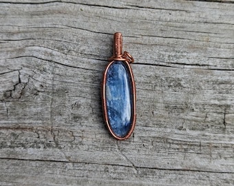 Blue Kyanite Crystal Wire Wrapped in Copper