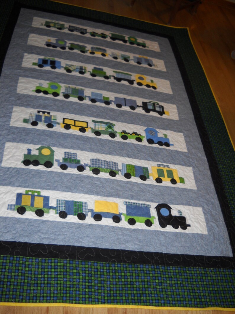 Custom Railroad Train Quilt Appliqued Pieced Crib Toddler Etsy