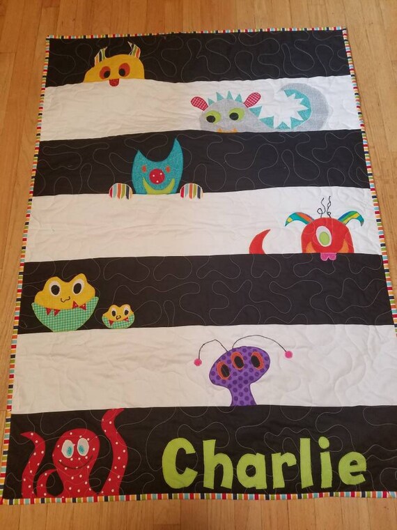 Monster Crib Quilt Monster Bedding Little Monsters Toddler Etsy