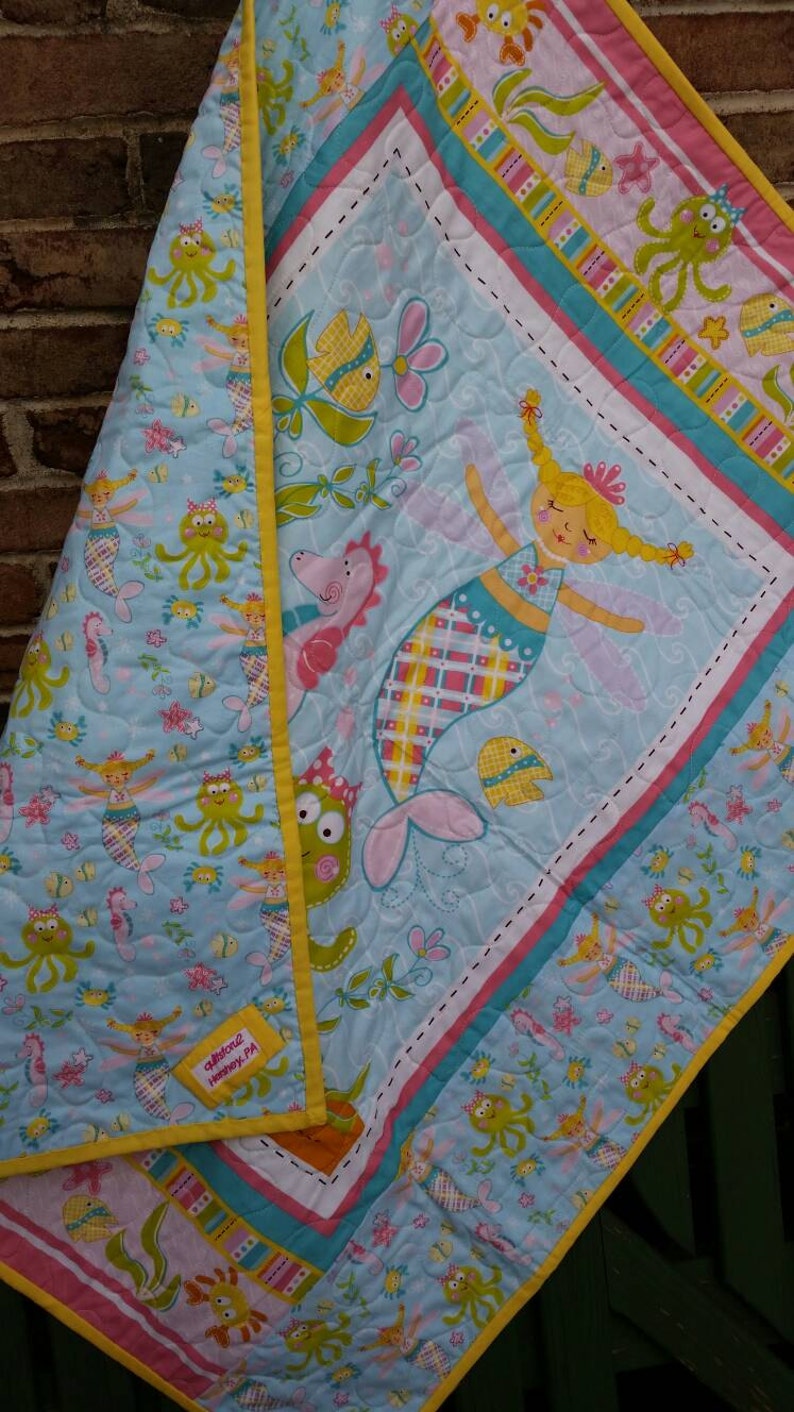 Mermaid Crib Quilt Baby Girl Ocean Beach Theme Crib Bedding Toddler Cot Bedding Fish Octopus Treasure Chest Seahorse