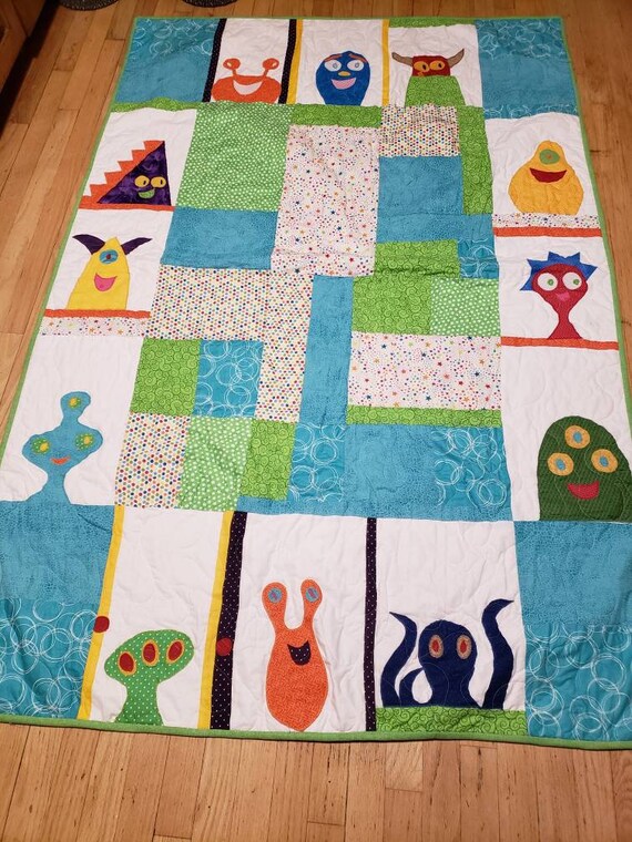 Monster Crib Quilt Monster Bedding Little Monsters Toddler Etsy