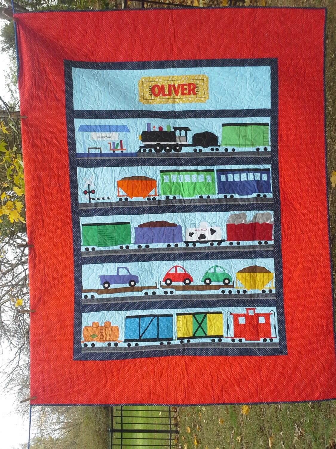 Custom Appliqued Pieced Twin Train Twin Train Bedding Train Etsy