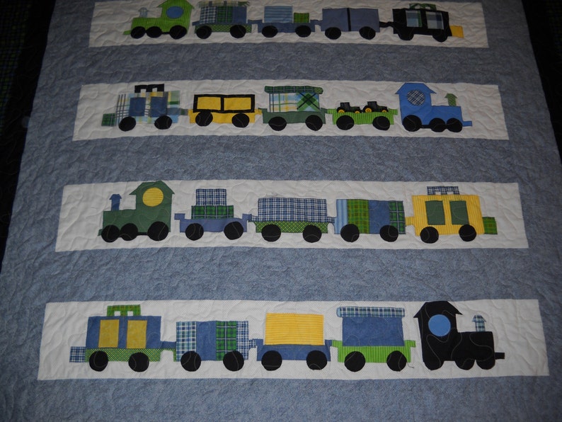 Custom Railroad Train Quilt Appliqued Pieced Crib Toddler Etsy