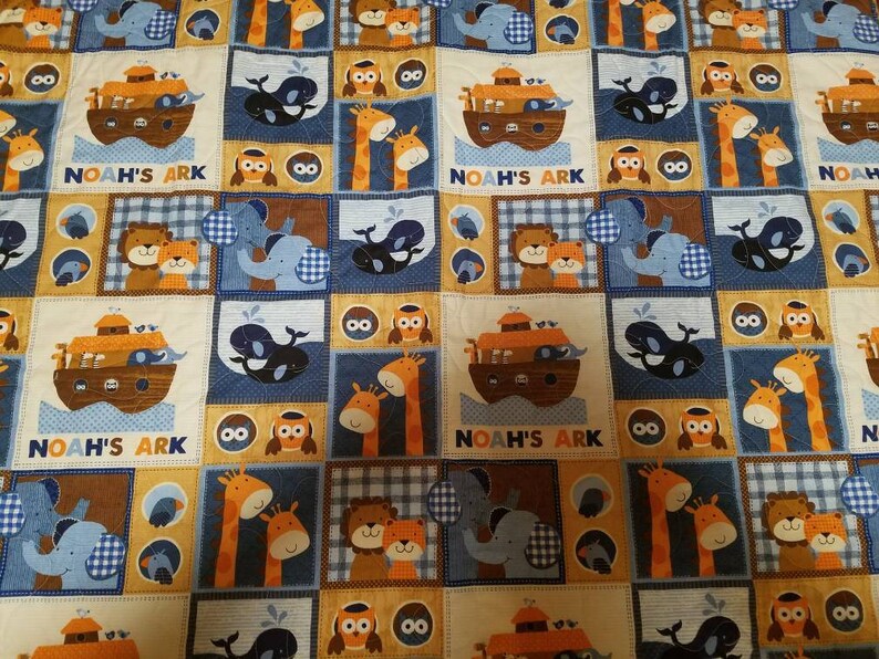 Noah/'s Arc Xrib Quilt Noah Arc Blanket Noah Arc Nursery Gender Neutral Lion Monkey Giraffe Whale Nursery Crib Toddler Cot Gender Reveal