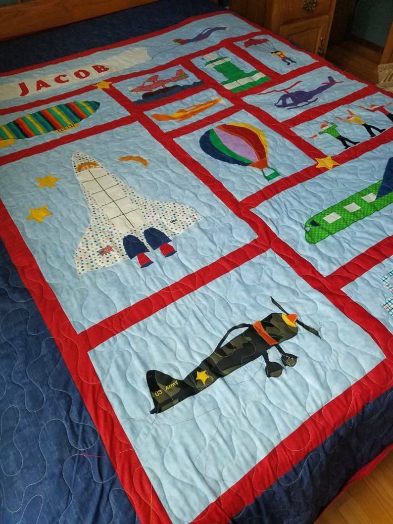 Boy Custom Toddler Twin Quilt Space Theme Bedding Space Etsy