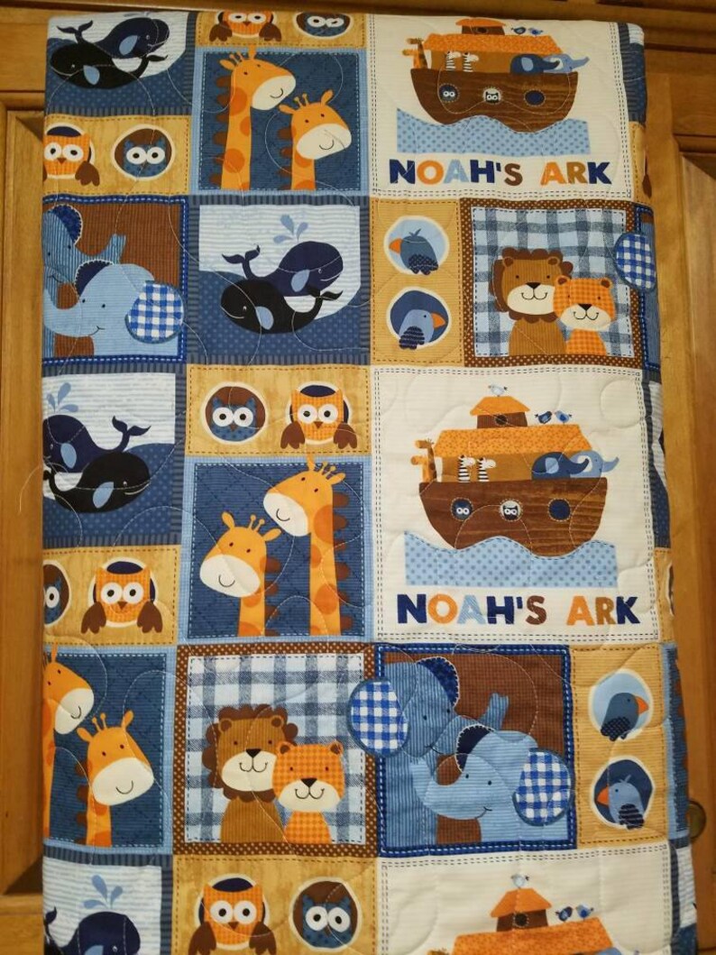 Noah/'s Arc Xrib Quilt Noah Arc Blanket Noah Arc Nursery Gender Neutral Lion Monkey Giraffe Whale Nursery Crib Toddler Cot Gender Reveal