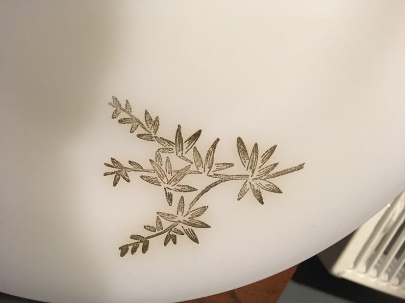 Large Set of Federal Milk Glass with Gold Leaf Pattern