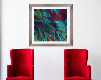 Abstract Nature Painting for Office Leaf Painting Modern Art Reception Decor Contemporary Conference Room Wall Art Entryway Tropical Art