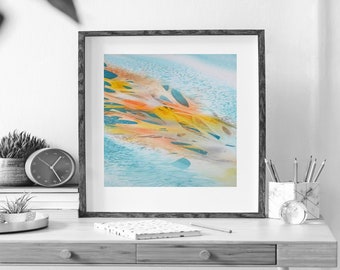 Ocean coral watercolor art print. Sea coral in soft orange and teal. Contemporary ocean art. Coastal wall decor. Beach/ocean lover gifts.