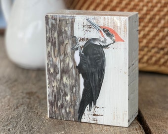 Woodpecker Wild Life Art Gift for Teacher Pileated Woodpecker Painting on Wood Wild Life Painting on Wood Nature Gift Housewarming Bird Gift