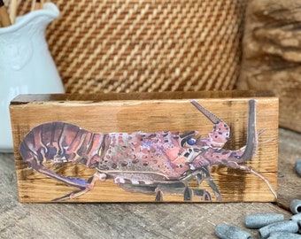 Watercolor Lobster Artwork, Lobster Resin Art on Wood Block, Red Lobster Print, Coastal Shelf Art, Florida Lobster Gifts, Beach Lover Gift