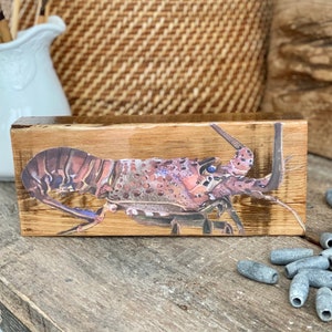 Watercolor Lobster Artwork, Lobster Resin Art on Wood Block, Red Lobster Print, Coastal Shelf Art, Florida Lobster Gifts, Beach Lover Gift