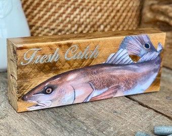 Redfish Art Print on Wood w Resin Top Coat. Realistic Redfish Art. Coastal Shelf Decor. Saltwater Fishing Decor. Fisherman Gifts. Fish Art
