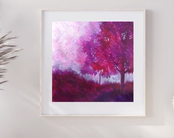 Tree Art Print. Modern Purple Tree Wall Art. Contemporary Botanical Art Print. Tree & Field Painting. Abstract Landscape. Nature lover gift