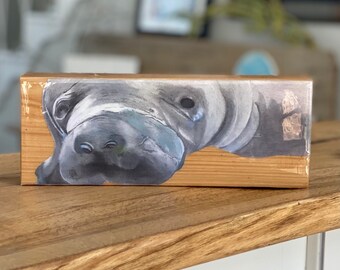 Manatee Art Print on Wood Manatee Painting Wood Manatee Shelf Decor Coastal Art Decor Beach Home Decoration Gift for Beach Lover Manatee Art