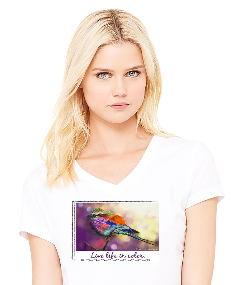 Gift for Artist Women/'s Bird Tee Shirt Bird Graphic Tee Shirt Ladies Watercolor Art Shirt Gift for Bird Lover Colorful Art Bird T Shirt
