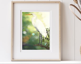 Coastal Living Room Art Beach Home Bathroom Wall Art Coastal Decor White Egret Watercolor Coastal Bedroom Wall Painting Beach Home Bird Art