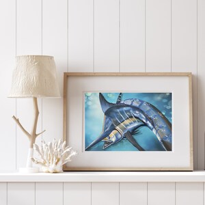 Marlin Art Print, Realistic Marlin Painting, Beach House Wall Art, Coastal Decor, Marlin Fish Wall Art, Gift for Fisherman, Boys Room Decor image 3