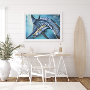 Marlin Art Print, Realistic Marlin Painting, Beach House Wall Art, Coastal Decor, Marlin Fish Wall Art, Gift for Fisherman, Boys Room Decor image 1