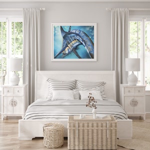 Marlin Art Print, Realistic Marlin Painting, Beach House Wall Art, Coastal Decor, Marlin Fish Wall Art, Gift for Fisherman, Boys Room Decor image 2