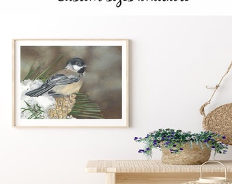 Carolina Chickadee Bird Art Wood Bird Print on Wood Wildlife Bird Painting Farmhouse Living Room Shelf Decor Modern Farmhouse Mantel Decor