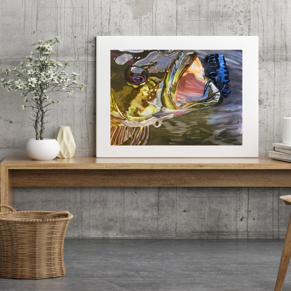 Large Mouth Bass Fish Painting, Fish Print, Bass Fishing Decor