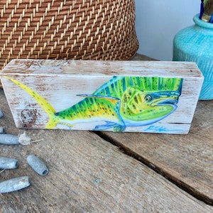 Mahi Mahi Fish Art Wood Shelf Decor Resin Fish Print Fishing Enthusiast Home Decor Nautical Wood Art Coastal House Decor Fish Vintage Print