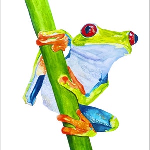 Tree Frog Watercolor Print on Wood Shelf Animal Art for Kids Room Rain Forest Decor Tree Frog Mantel Art Nursery Frog Art Frog Lover Gift 画像 8