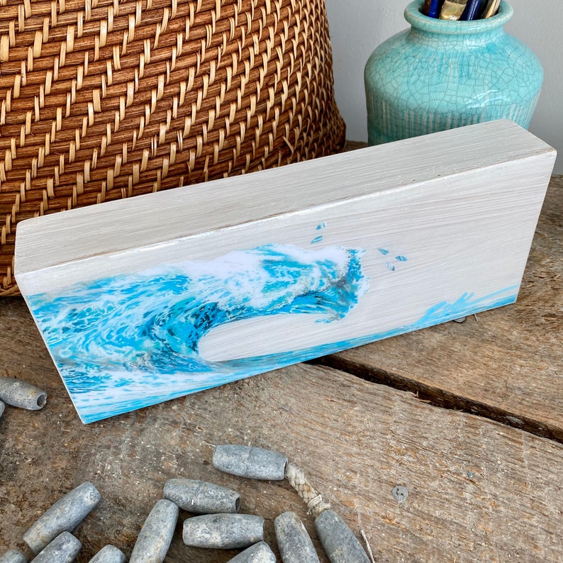 Watercolor Ocean Wave Art, Resin Ocean Art, Coastal Shelf Art, Beach Lover Gift, Beach Shelf Art, Small Coastal Art, Mantel Art, Resin Art image 4