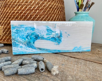 Watercolor Ocean Wave Art, Resin Ocean Art, Coastal Shelf Art, Beach Lover Gift, Beach Shelf Art, Small Coastal Art, Mantel Art, Resin Art