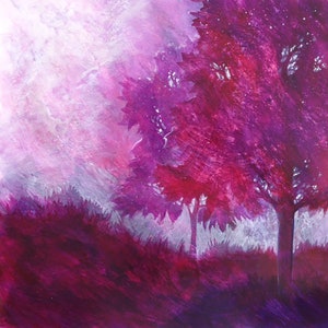 Tree Art Print. Modern Purple Tree Wall Art. Contemporary Botanical Art Print. Tree & Field Painting. Abstract Landscape. Nature lover gift image 3