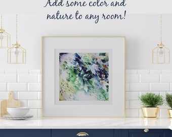 Botanical Art Print of Leaves & Berries in Navy Blue and Green. Abstract Nature Wall Art. Modern Landscape Art Print. Nature Lover Gift.