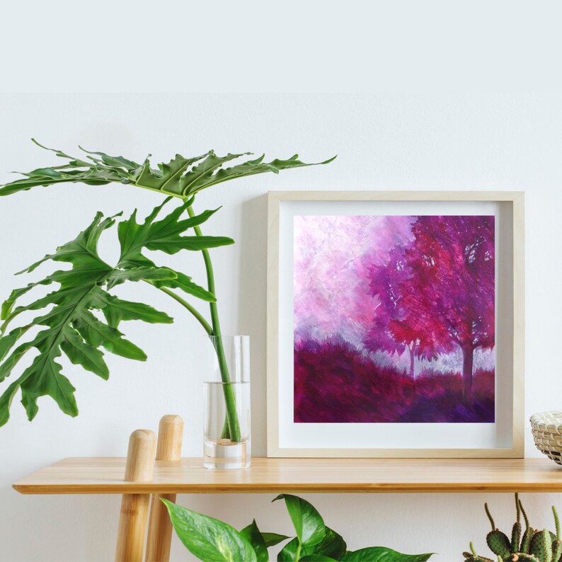 Tree Art Print. Modern Purple Tree Wall Art. Contemporary Botanical Art Print. Tree & Field Painting. Abstract Landscape. Nature lover gift image 2